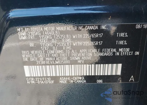 2018 Toyota Rav4 Xle из США, поврежденный, VIN 2T3RFREVXJW825880